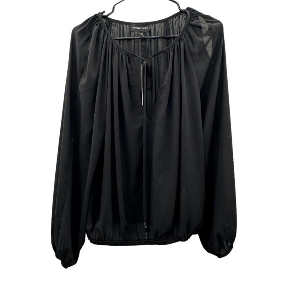 Fifteen Twenty Black Long Sleeve Tie Front Lightweight Blouse Size M